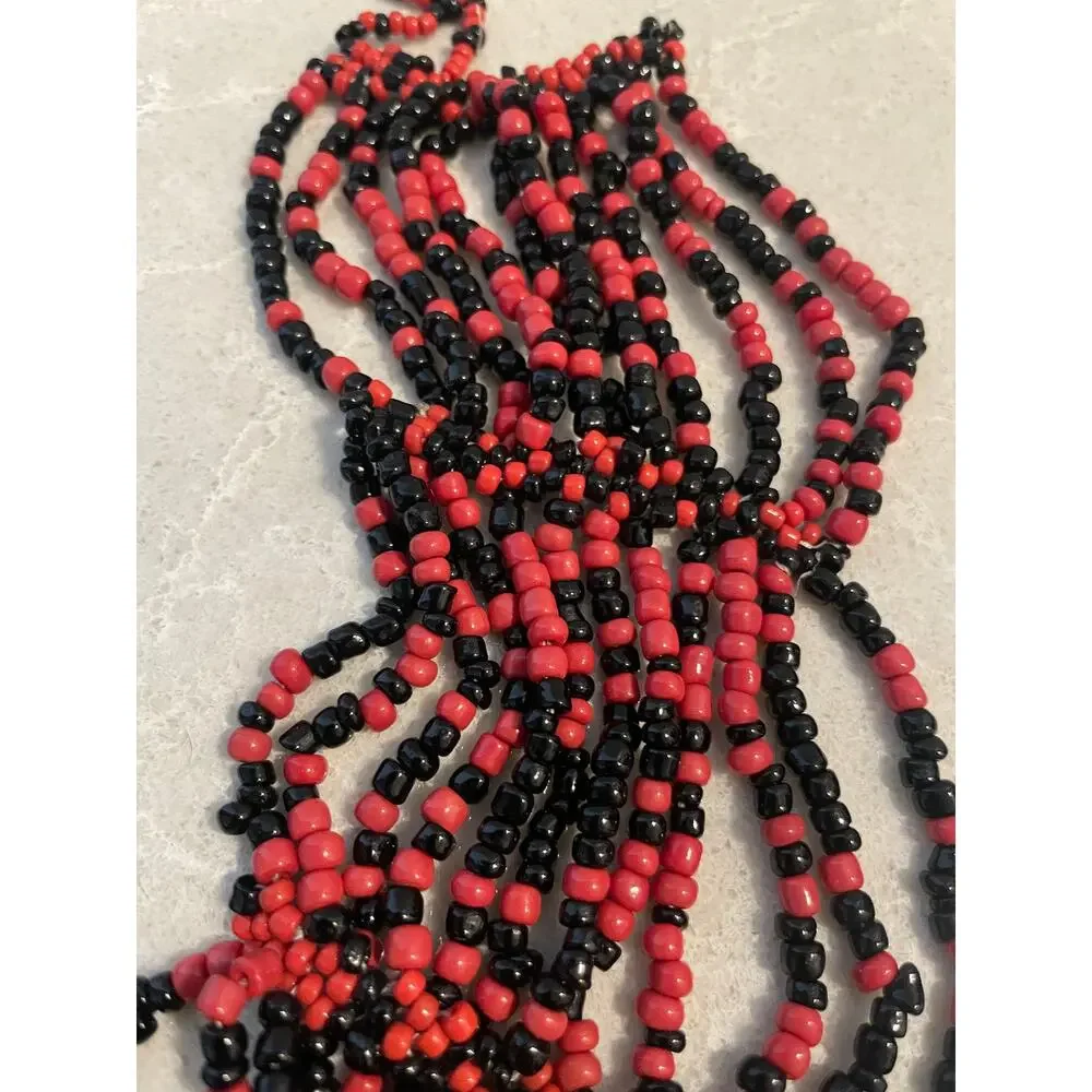 Multi stranded Necklace red and black beads statement piece jewerly
